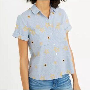Madewell Short Sleeved Blue And White Striped Star Cut Out Button Front Shirt M